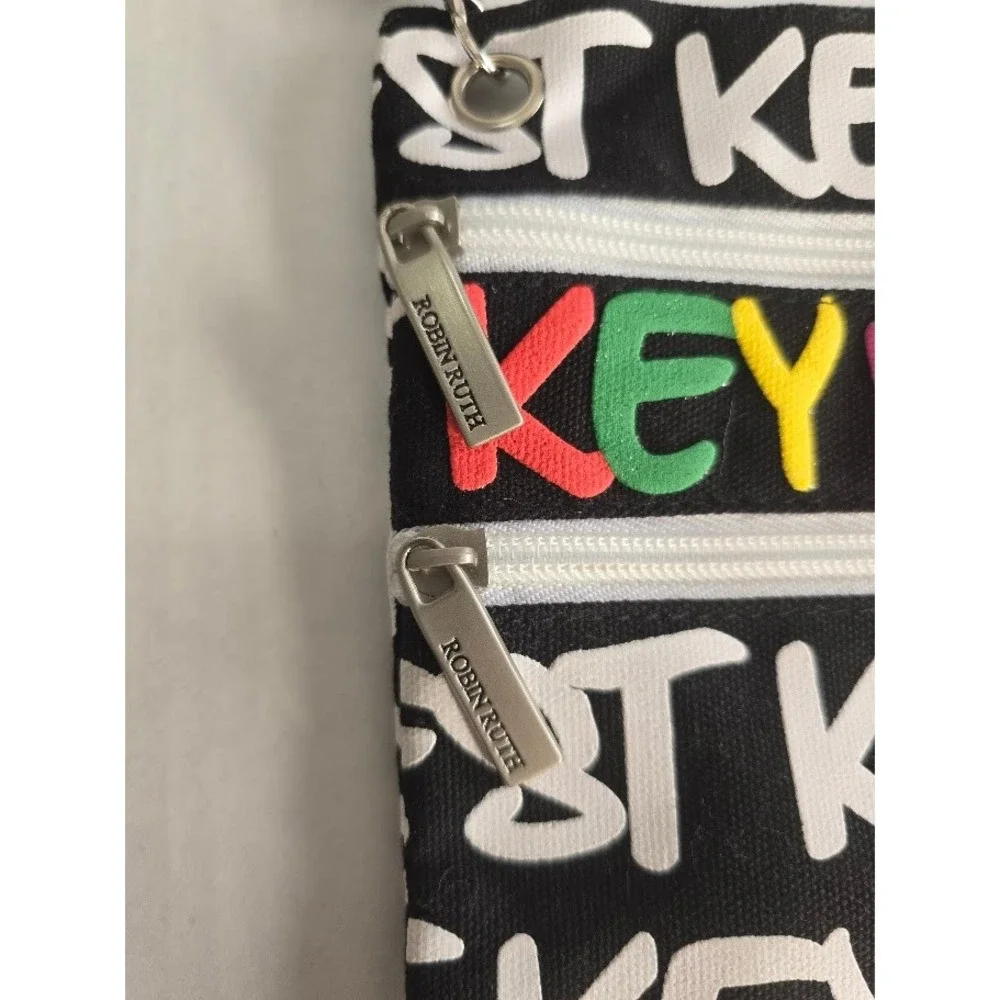 Robin Ruth Key West Graphic Print Crossbody Bag Black‎ White Multi Color Pouch